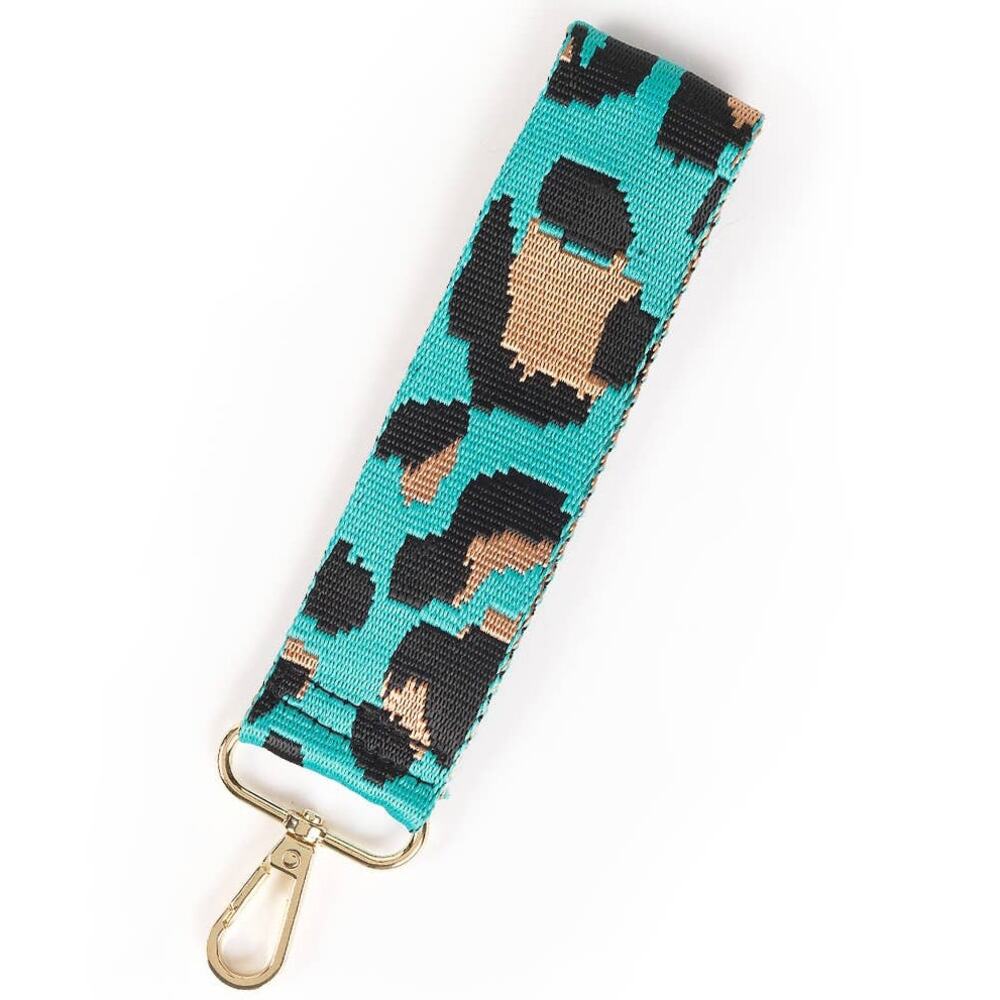 Teal Leopard Print Wristlet Strap with Gold Hardware